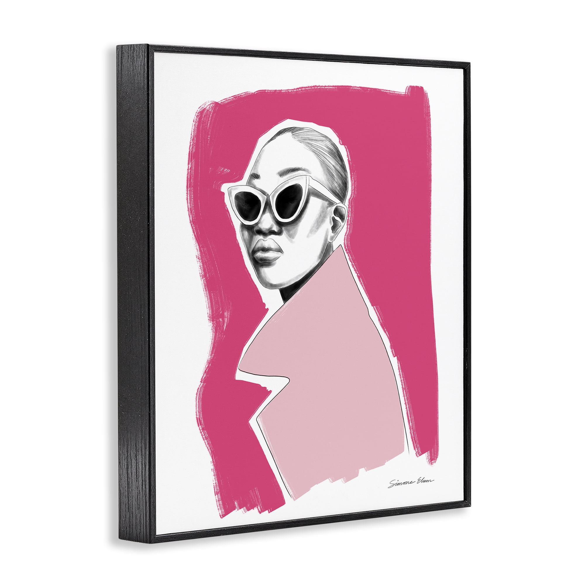 Stupell Industries Pink Attitude Fashion Portrait Black Framed Giclee Art, design by Simone Elum