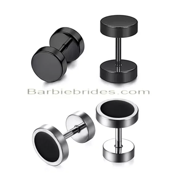 2 Pairs Of 316L Surgical Steel Punk Black & Silver Men Women Barbell Earrings