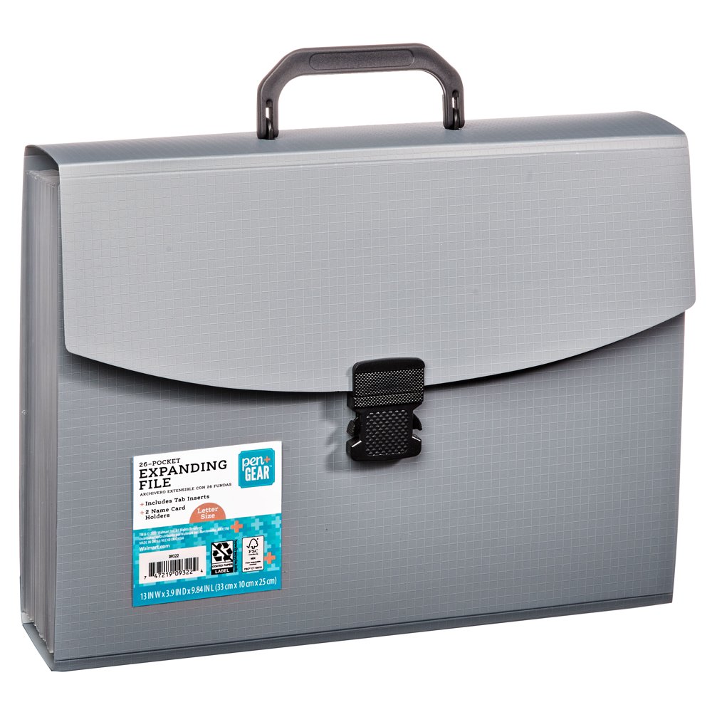 Pen and Gear Expanding File Folder, 26 Pockets, Gray Color, Letter Size