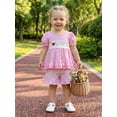 thumbnail image 4 of BemeyourBBs Toddler Baby Girl Summer Clothes Mothers Day Fathers Day Outfit I Love Mama Daddy Heart Letter Embroidery Short Sleeve Tunic Shirt Tops and Plaid Shorts Set, 4 of 9