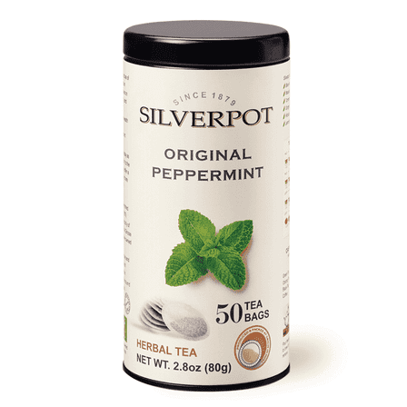Silverpot Peppermint Tea Bags, 50 Count, Mint Herbal Detox Tea, Stress Relief, Digestive, Mint Leaves, Hot or Iced, Caffeine Free, 100% Natural