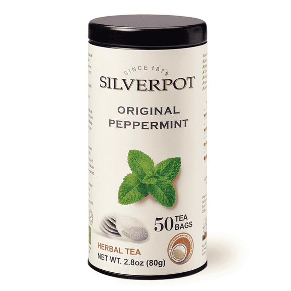 Silverpot Peppermint Tea Bags, 50 Count, Mint Herbal Detox Tea, Stress Relief, Digestive, Mint Leaves, Hot or Iced, Caffeine Free, 100% Natural