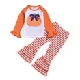 thumbnail image 1 of Aunavey Toddler Kid Baby Girls Halloween Outfits Ruffled Long Sleeve Pumpkin Top Blouse Striped Pants Set, 1 of 8