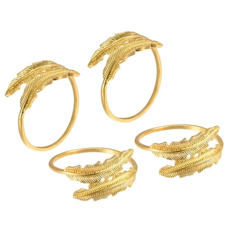 

Uxcell Napkin Rings 4 Pack 40mm ID Alloy Leaf Open Napkin Buckles Gold Tone