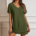 thumbnail image 2 of APEXFWDT Swimsuit Coverup Dress for Women V-Neck Casual T-shirt Dresses Short Sleeve Twisted Coverup Beach Dress,S,Army Green, 2 of 7