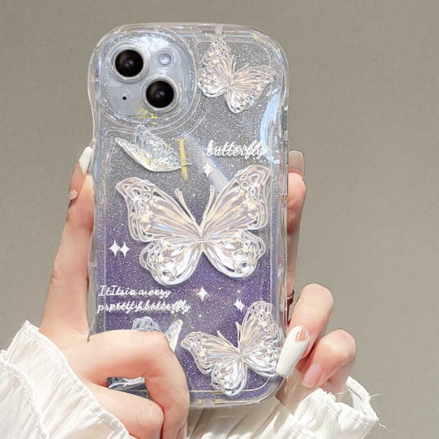Funda suave con soporte de mariposa en 3D para iPhone, carcasa trasera con borde ondulado para modelos 13, 12, 11, 14 Pro, X, XR, XS MAX Plus, 7, 8 Plus, Mini SE 2020 Fivean unisex