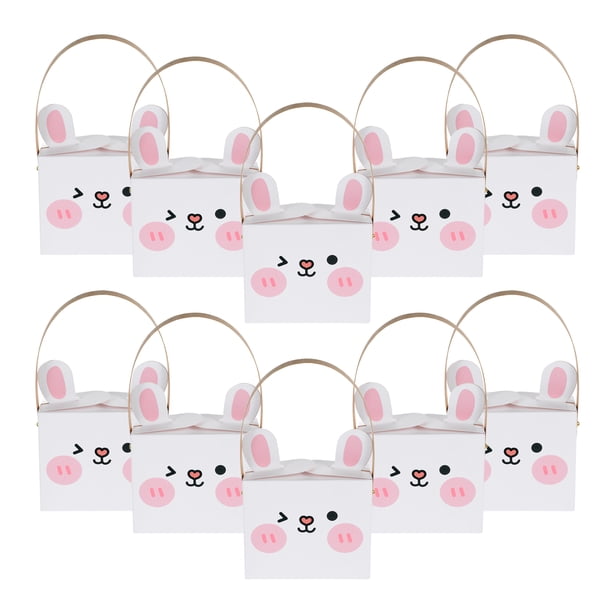 KAKOWELY 10 cajas de regalo con forma de conejo de dibujos animados con asa, de cartón, para dulces y galletas, para fiestas de cumpleaños infantiles.