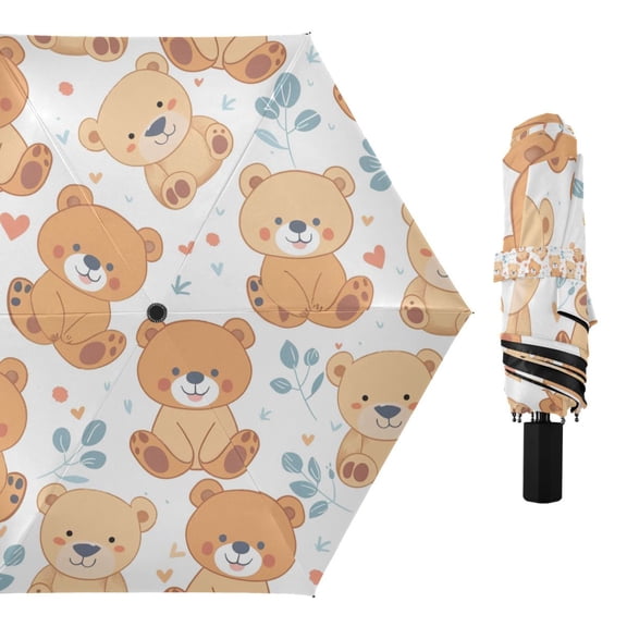 Cute Teddy Bears Compact Sun Umbrella Windproof Travel Umbrellas for Rain Strong Portable UV Protection