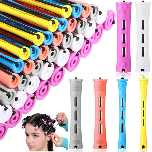 60 Pcs Hair Perm Rods Set Short Plastic Perming Rods Cold Wave Rods, 6 Sizes Hair Curling Rollers Hairdressing Tools with Tail Comb Steel Pintail Hair Comb for Hairdressing Hair Styling