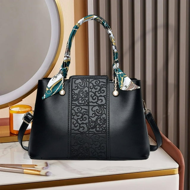 Bolso de mano para mujer, elegante bolso con asa superior para fiestas, compras al aire libre Negro