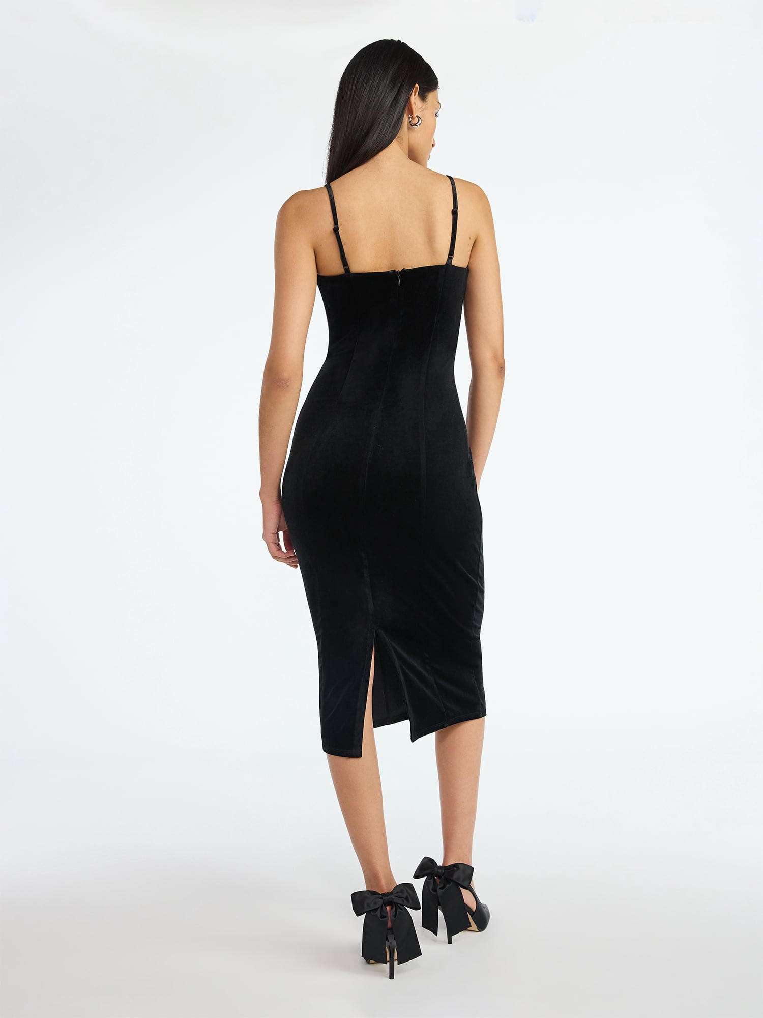 Scoop Women's and Women's Plus Stretch Velvet Bodycon Midi Dress, Sizes XS-4X