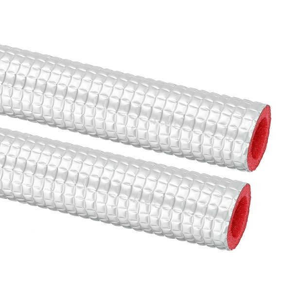Unique Bargains 2Pcs 6.6Ft 5/8"ID 15/16"OD Insulation Foam Tube with Aluminum Foil,Silver Red