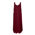 thumbnail image 5 of Summer Dress Saving! Jerdar Dress for Women Solid Leisure Pockets Button Cotton Linen Round-Neck Sleeveless Dress Wine L, 5 of 5