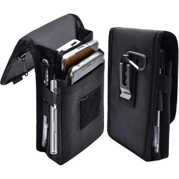 Dual Phone Holster, Large Smartphone Pouch, Belt Cell Phone Holder for  16/15/14 Pro Max &  Phones, Compatible with Power , for Work, Hiking, Camping, Barbecue, Rescue (L)