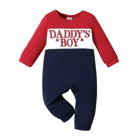 

PatPat Baby Boy Letter Print Color Block Long-sleeve Jumpsuit