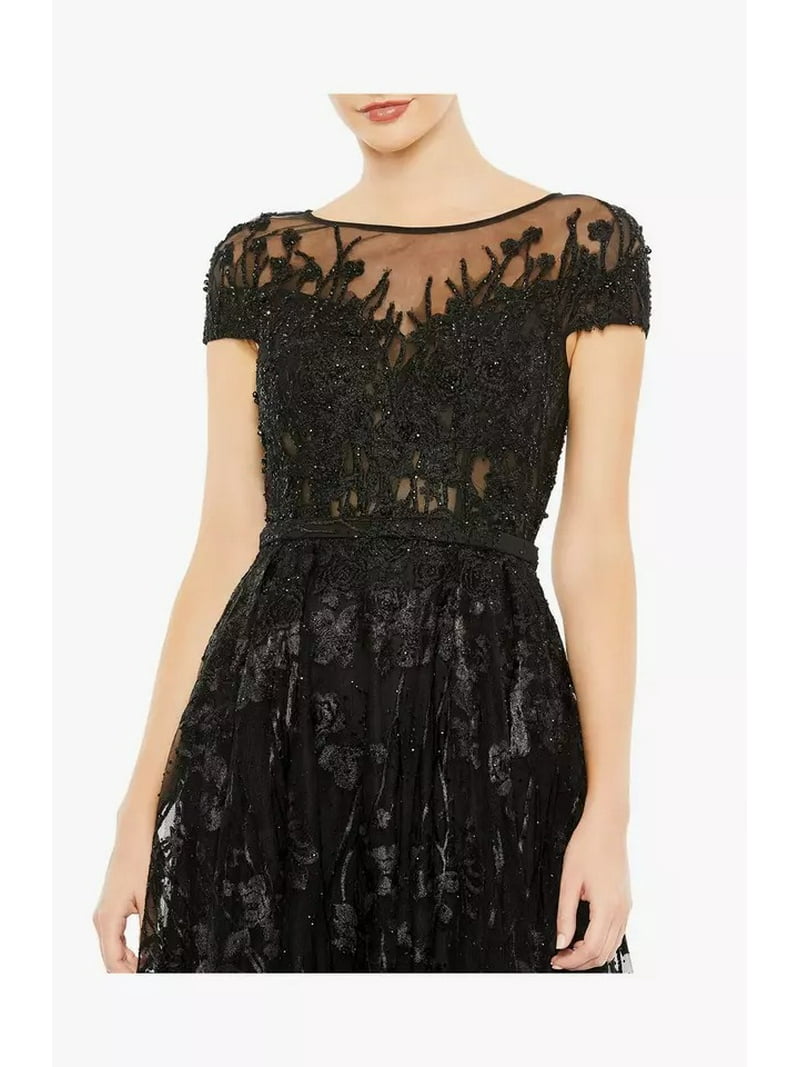 ☆Mac Duggal☆ キャップスリーブAラインドレス Mac Duggal BLACK Women's Embellished Floral Cap Sleeve A