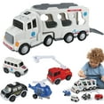 thumbnail image 2 of 5 in 1 Emergency Rescue Vehicle Carrier Truck Toys, Friction Power Cars with Rescue Helicopter, Police Car, Fire Truck, Ambulance Car, Transport Truck Tough Truckies Fire Truck and Police Car(White), 2 of 9