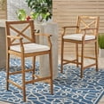 thumbnail image 4 of Logan Outdoor Acacia Wood Barstool, Teak and Cream, 4 of 6
