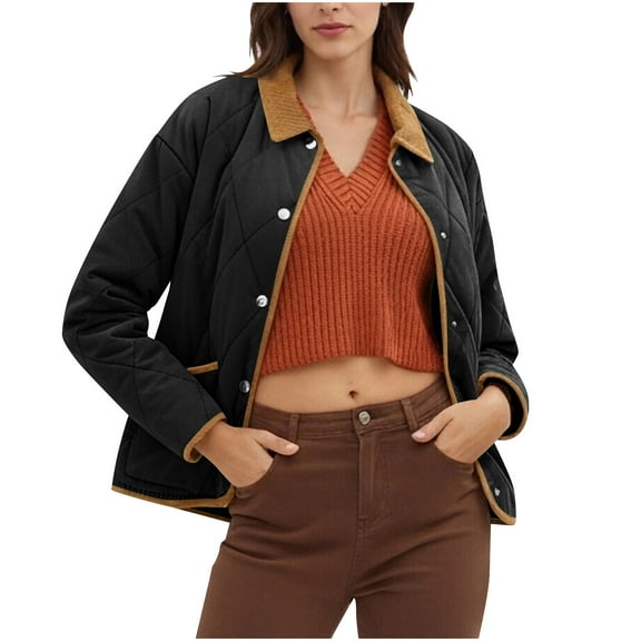 cocolona Quilted Jackets for Women Fall Winter Long Sleeve Button Lapel Jacket Fashion Casual Patchwork Coats Tops