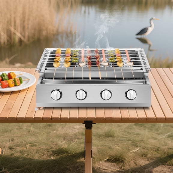4 Burners Adjustable BBQ LPG Gas Grill, Portable Infrared Gas Grill, for Outdoor Camping, 2800Pa