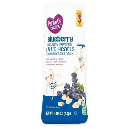 Parent's Choice Blueberry Little Hearts Puffed Grain Snack, Stage 3 9+ Months, 1.48