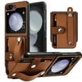 thumbnail image 4 of Innens Case with Credit Card Holder for Samsung Galaxy Z Flip 5 5G Wristband Stand Leather Phone Cover, Brown, 4 of 10