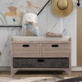 thumbnail image 2 of Harper & Bright Designs Storage Bench with Cushion and Rattan Basket, Shoe Bench with Storage Drawer for Hallway Entryway, White Washed, 2 of 14