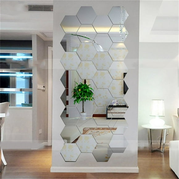 Stickers Muraux Hexagonaux 3D Miroirs Décoration de la Maison Autocollant Mural Miroir Salon