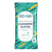 Flushable Wet Wipes for Travel by Go on the Go - Biodegradable - 6 Packs of 15 Count Each
