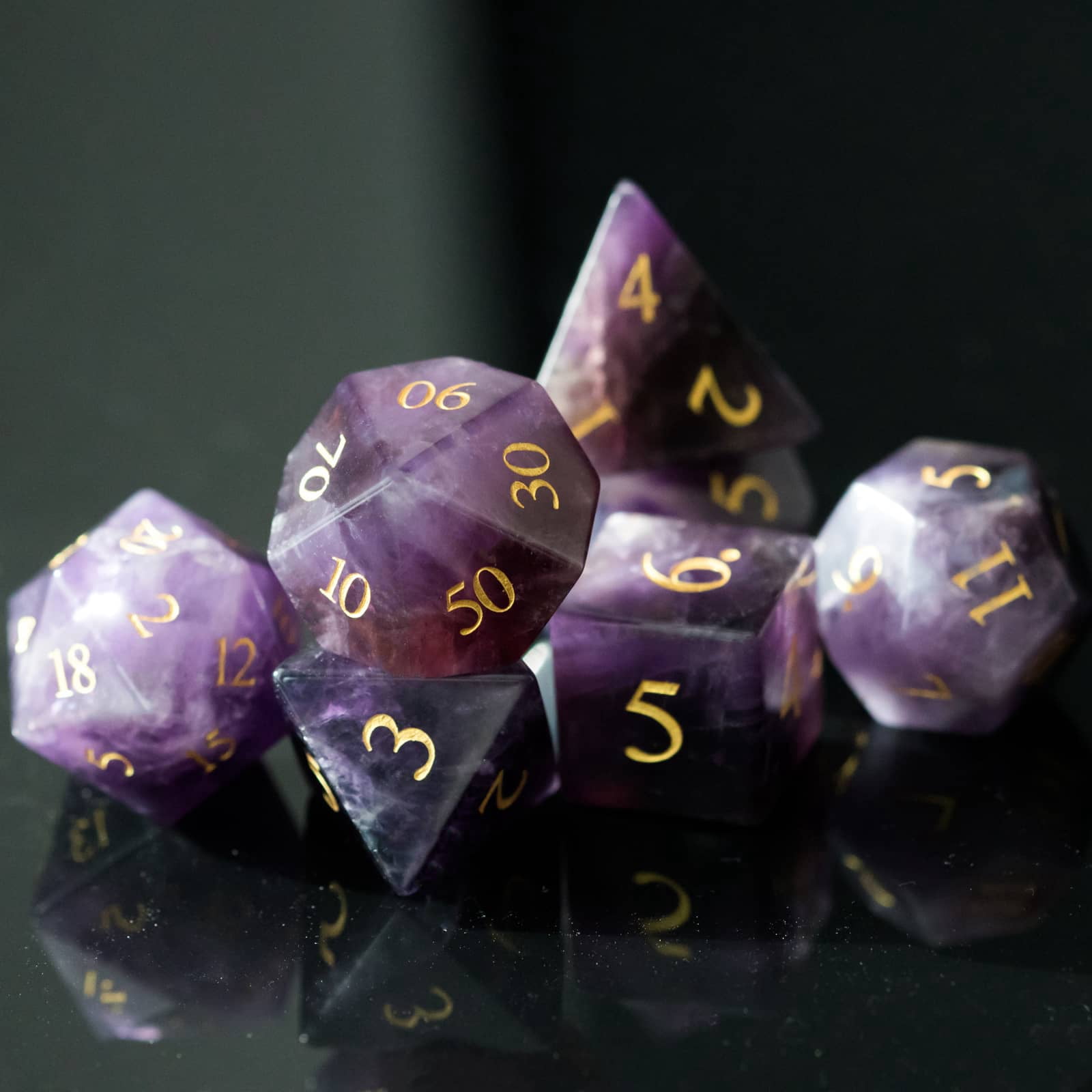Cusdie Set of 7 Handmade Stone Dice, 16mm Polyhedral Stone D&D Dice Set with Leather Box, DND Dices for Collection