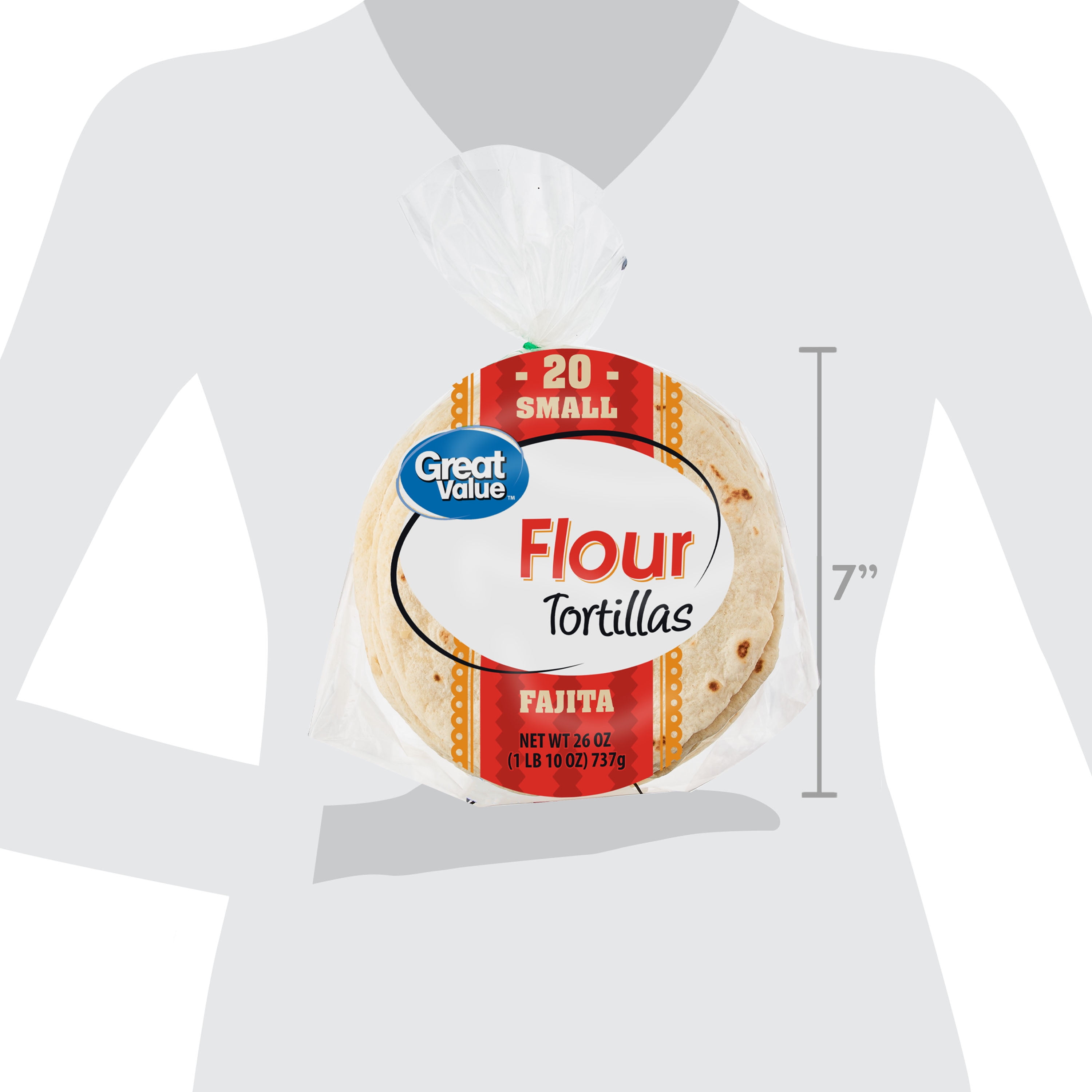 (4 pack) Great Value Small Fajita Flour Tortillas, 26 oz, 20 Count
