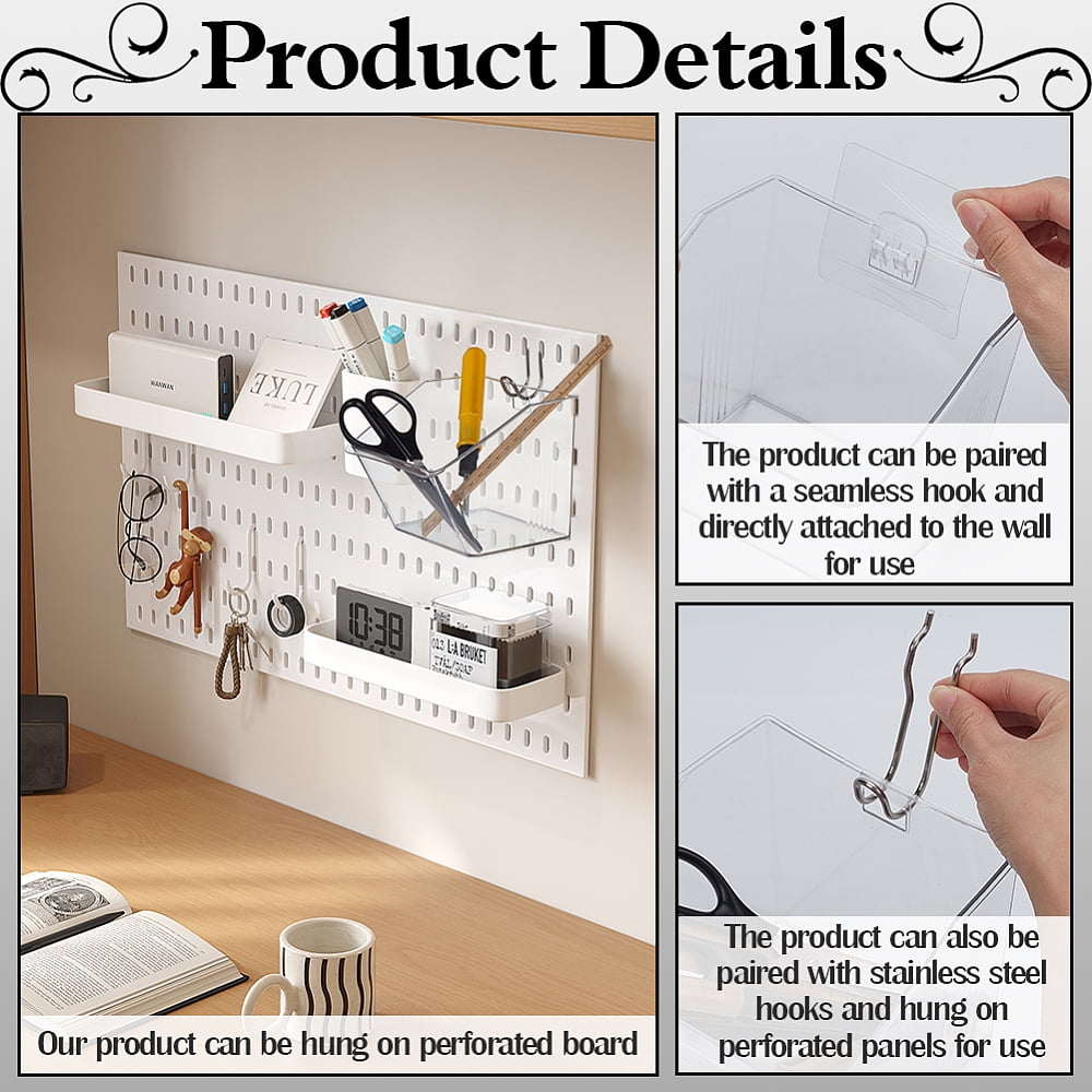 1 Set Pegboard Hooks Kits with 201 Stainless Steel Hook Hangers & Plastic Storage Box Stainless Steel Color 140x136.5x115mmDIY