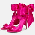 thumbnail image 2 of FSJ Women Bridals Round Open Toe Back Bowknot Sandals Lace-up Satin Stiletto High Heel Ankle Strap Sandals Wedding Dressy Shoes Size 10 Pink, 2 of 5