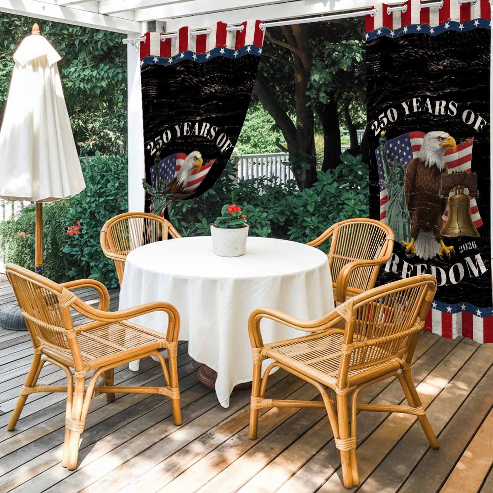 Years of Freedom Outdoor Curtains for Patio, Independence Day America Flag Eagle Bell Sunshade Privacy Drapes Grommet Waterproof Outside Curtains for Porch/Cabana/Balcony 54"x 108", 1 Panel