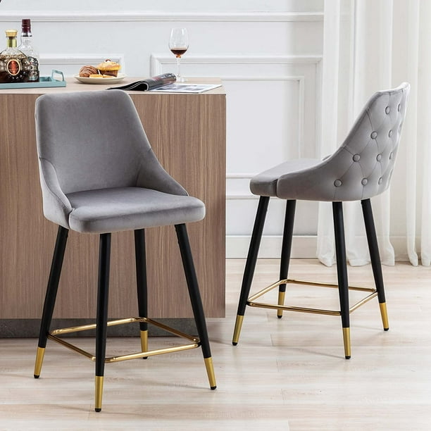 Duhome 24" Velvet Counter Stools with Back Set of 2, Modern Counter