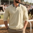 thumbnail image 2 of Men's Polo Shirts Lightweight Casual 3/4 Sleeve Button Up Collared Golf Tops with Pocket Loose Fitting Breathable Trendy Dress Shirts for Men Beige L, 2 of 9