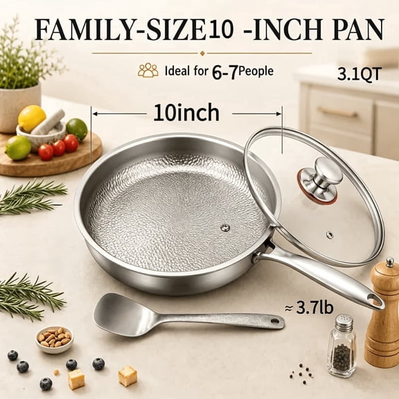 3.1QT Titanium Hammered Frying Pan with Lid