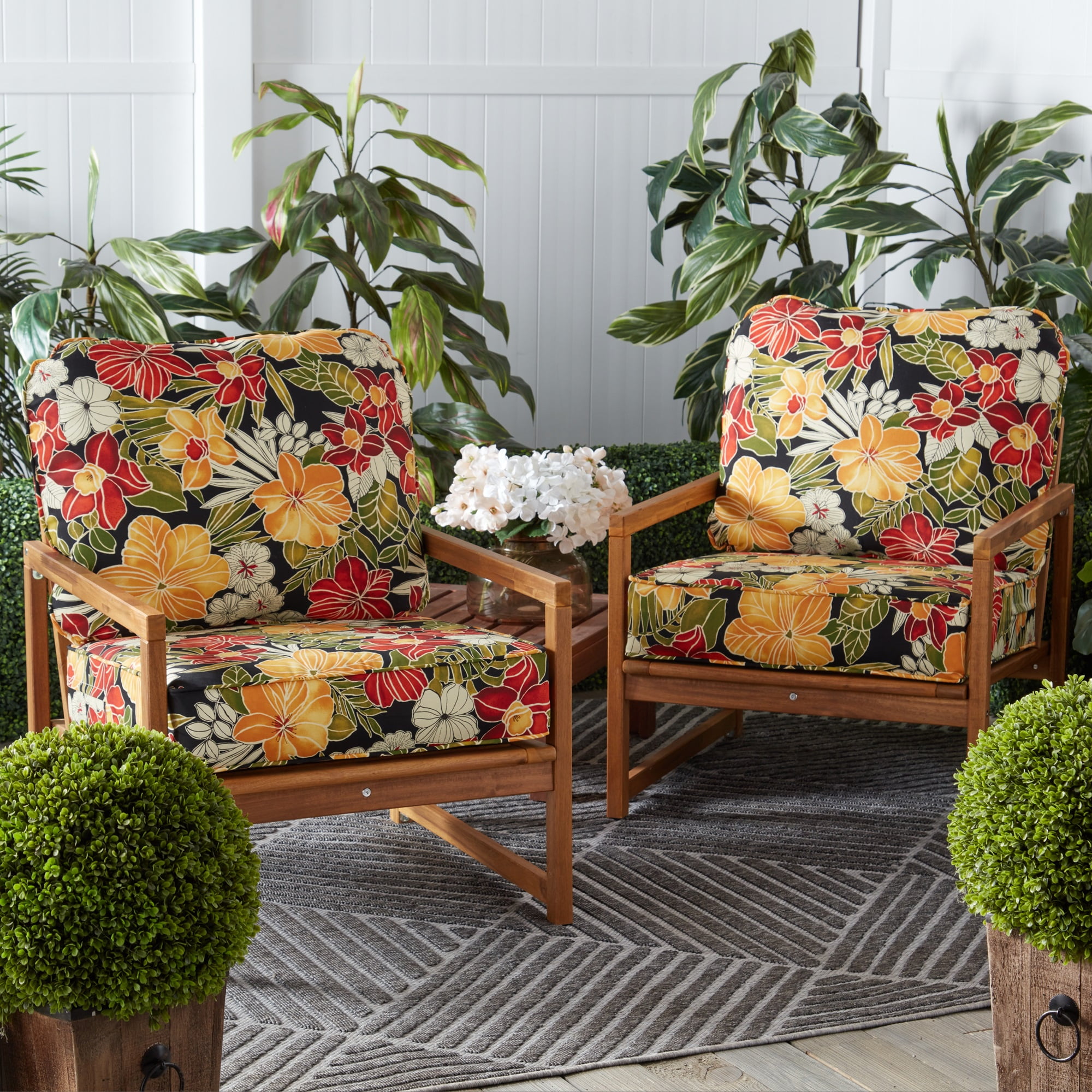 Greendale Home Fashions Outdoor 2-Piece Reversible Deep Seat Cushion Set, Aloha Black