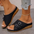 thumbnail image 2 of Modisza Orthopedic Wedge Sandals for Women Wide Width Open Toe Platform Wedges Slip on Comfortable Beach Walking Slippers size 6 Black, 2 of 7
