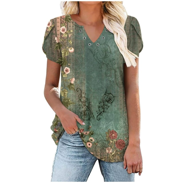 Birdeem Blouse à Manches Courtes Imprimée Mode pour Femmes Col Rond Hauts Décontractés