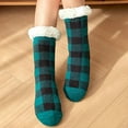 thumbnail image 4 of Slipper Socks for Women with Grippers Non Slip Fuzzy Grip Winter Warm Cozy Thick Comfy Soft Fleece Cabin Socks Dark Green, 4 of 4