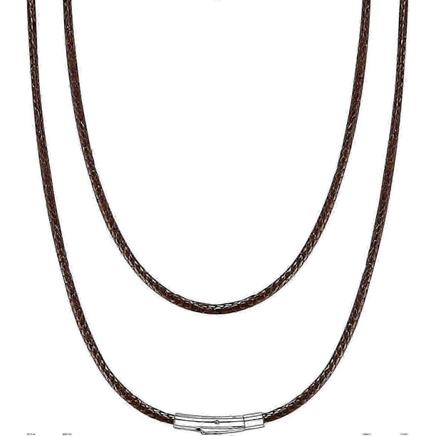 Waterproof Braided Leather Necklace Cord For Men Women With Stainless Steel/black Clasp, 2/3mm Width, 16"-30" Length, Black/brown Flexible Woven Wax R