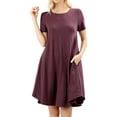 thumbnail image 4 of Women Short Sleeve Round Hem A-Line Tunic Dress with Side Pockets (HGREY, S), 4 of 4