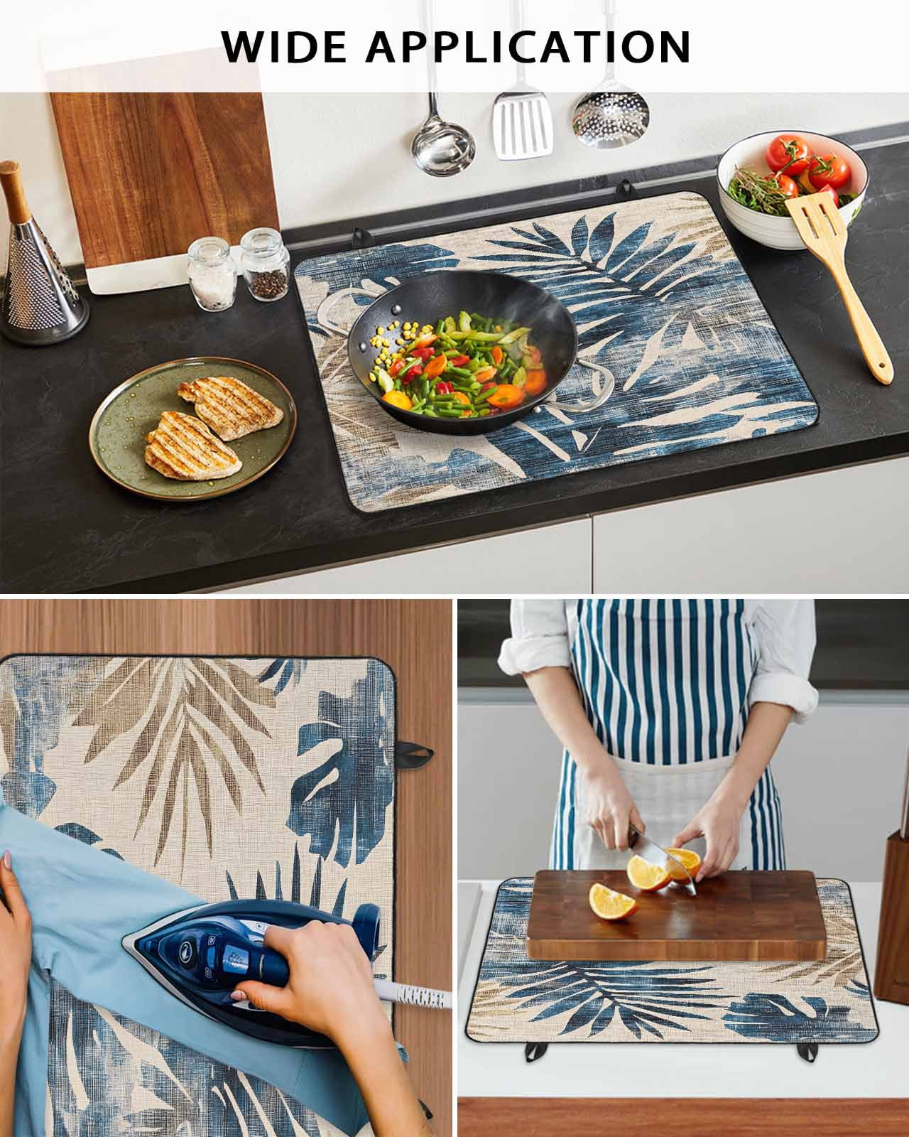nqOlkjepod Large Induction Cooktop Protector Mat 24"x21", Blue Brown Palm Leaf Stove Top Covers for Electric Stove, Farmhouse Summer Botanical Stove Burner Cover Mats, Glass Top Stove Cover