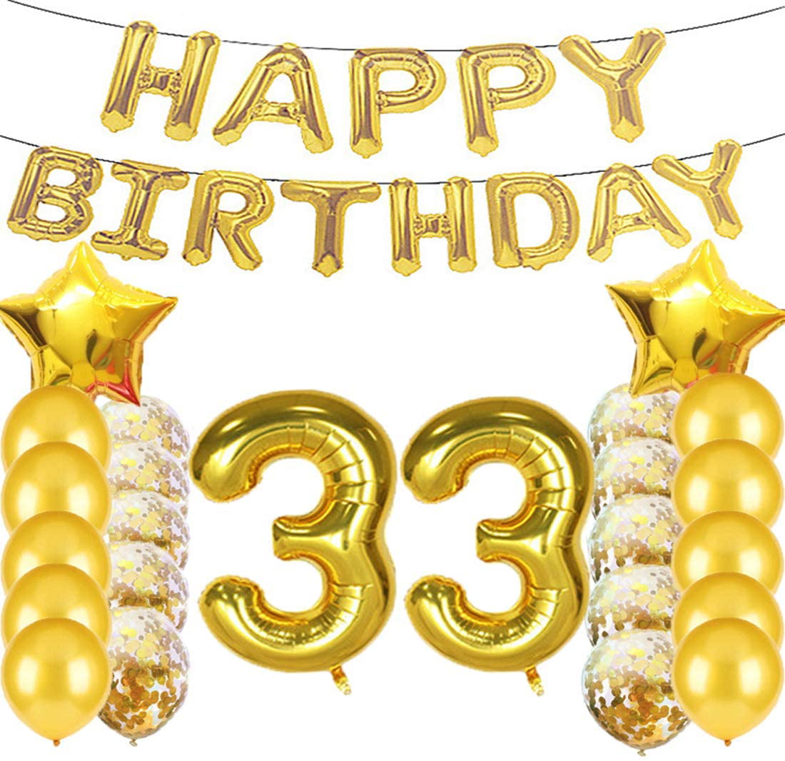 Sweet 33th Birthday Decorations Party Supplies Gold Number 33 Balloons 