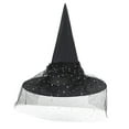 thumbnail image 2 of Zando Black Witch Hat with Veil Wide Brim Wizard Hats Foldable Pointed Witches Hats, 2 of 7