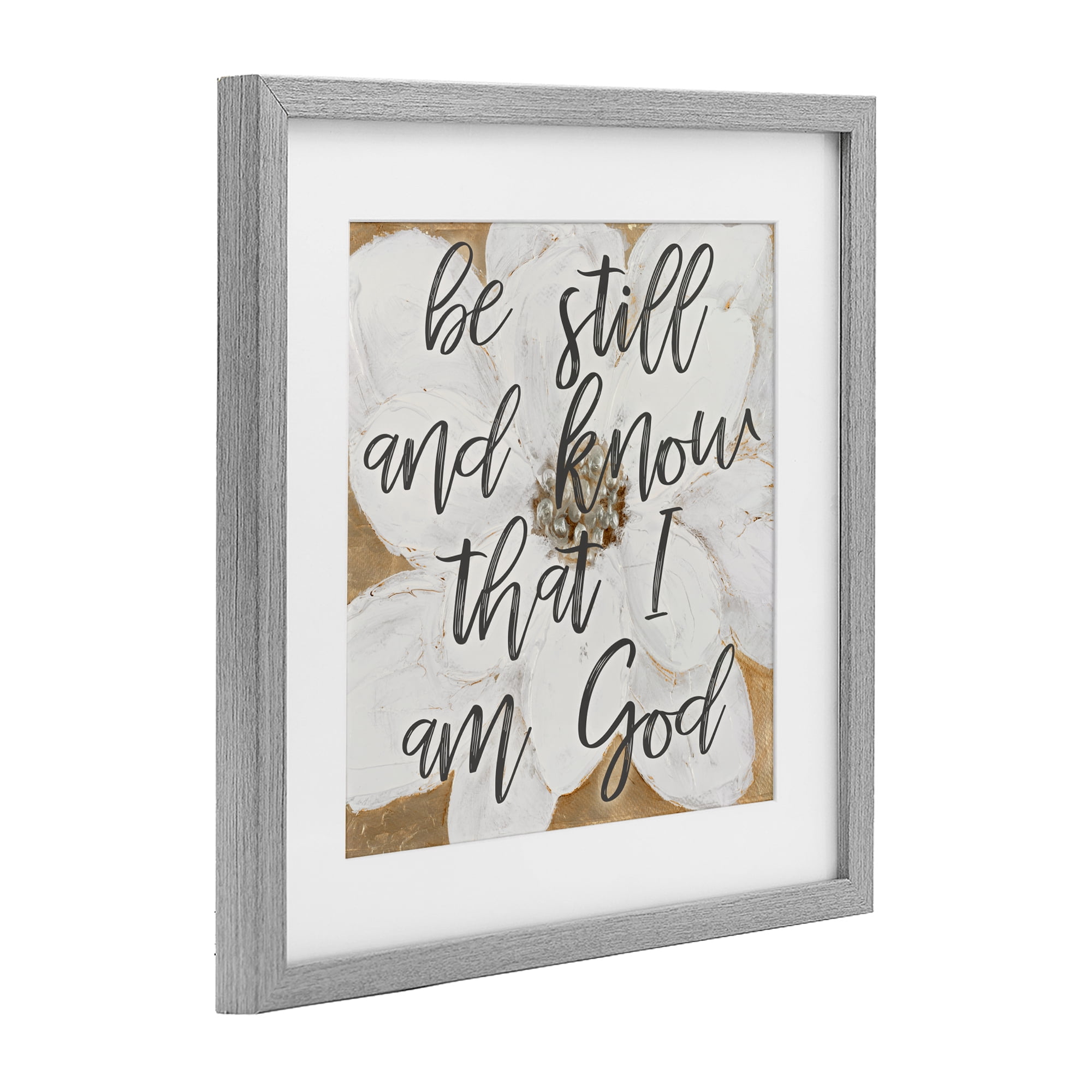 Stupell Industries Be Still Script with Flower Gray Framed Print Under Glass, design by Lanie Loreth