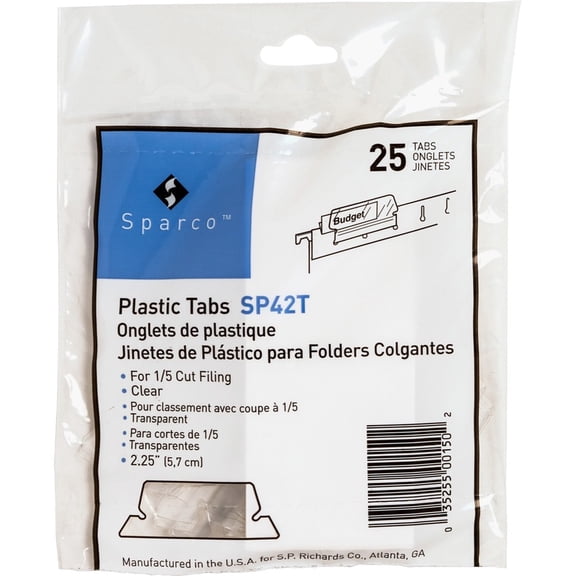 Business Source Plastic Clear Tabs - 25 Tab(s)2.25" Tab Width - Clear Plastic Tab(s) - 25 / Pack | Bundle of 5