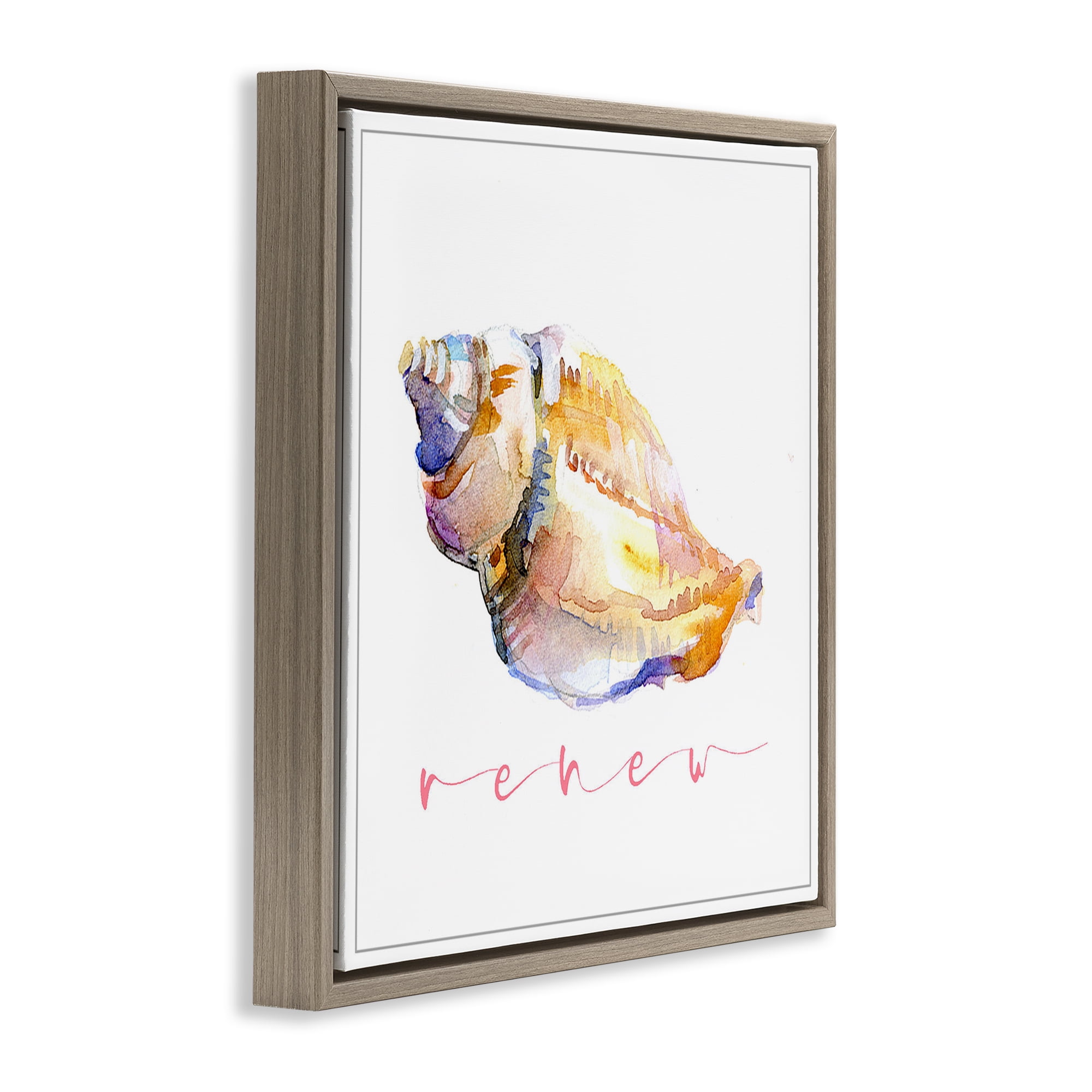 Stupell Industries Conch Shell Renew Nautical & Beach Painting Brown Floater Framed Canvas Art Print Wall Art, 18 x 18