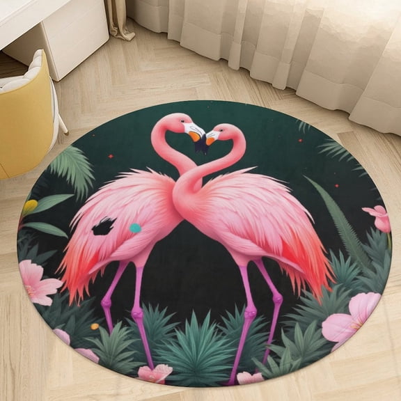 Pink Flamingo Floral Art Round Area Rugs for Bedroom Living Room, 3FT Soft Indoor Circle Carpets, Carpet Home Decor Floor Mat